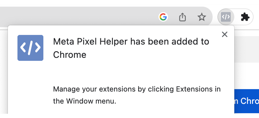 Meta Pixel Helper has been successfully added