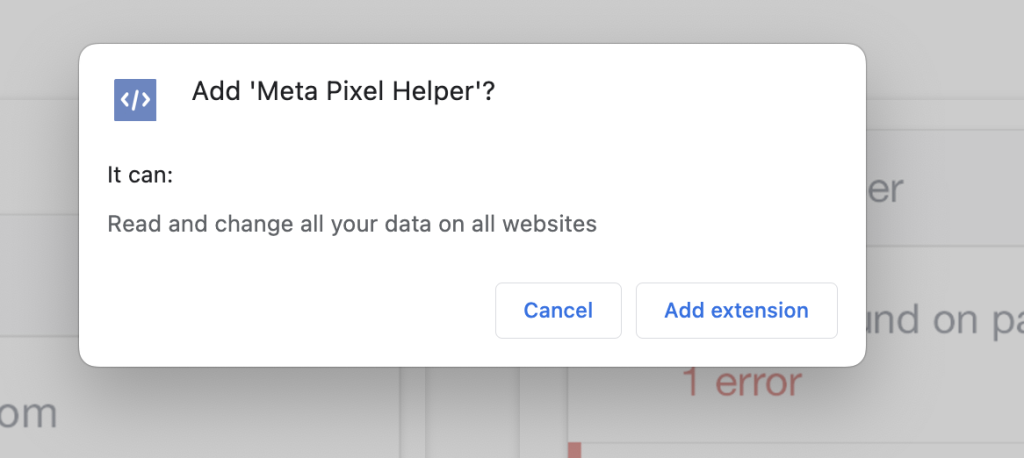 Add Meta Pixel Helper extension button