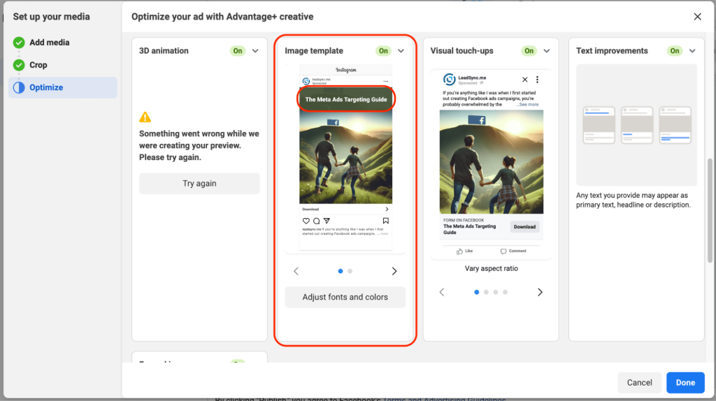 Step 8: Complete the Creative, Audience, and Placement Settings