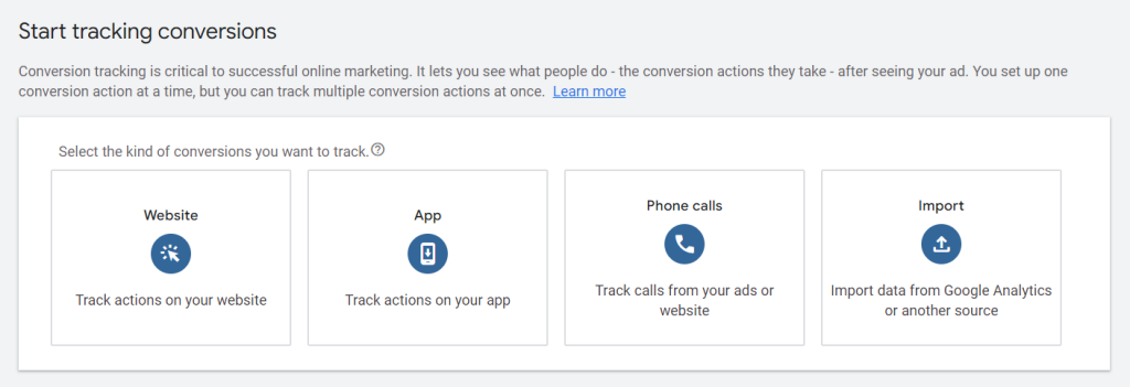 Choose Website as the conversion source