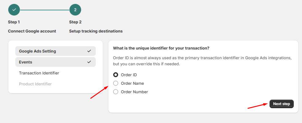 Choose how Trakpilot tracks order ID