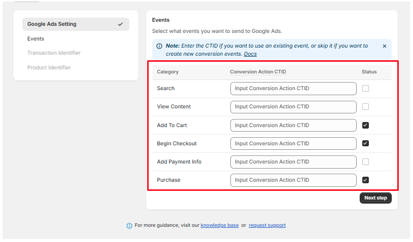 Step 3: Choose Your Conversion Events