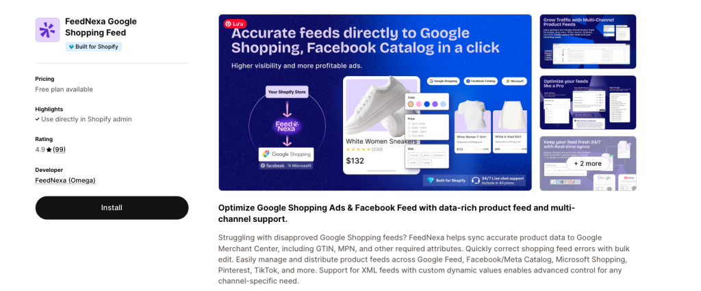 FeedNexa – Google Shopping Feed by Omega best advertising apps for shopify