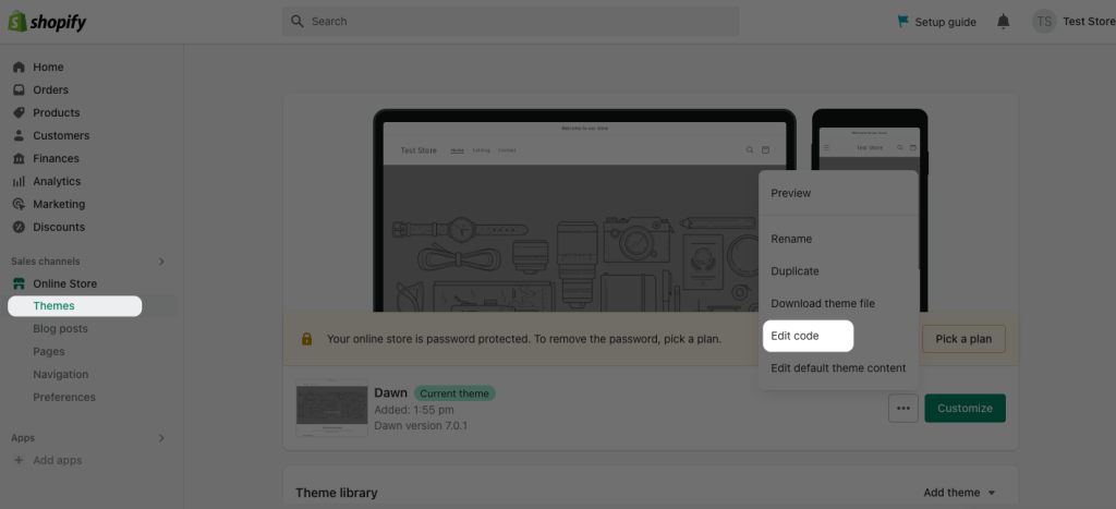 Add the Pixel code to your Shopify theme