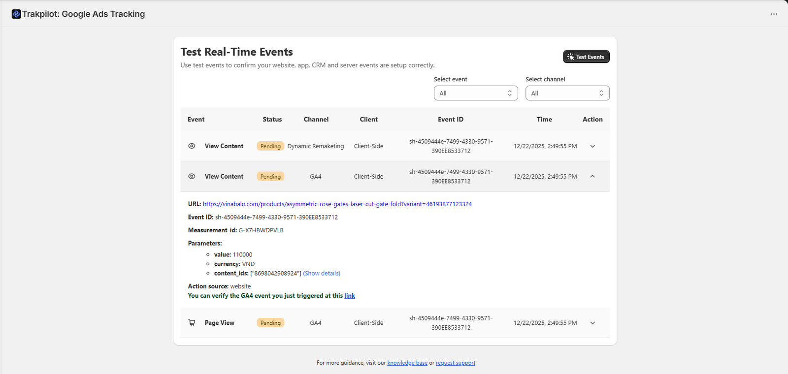 Real-time Event Testing - Trakpilot