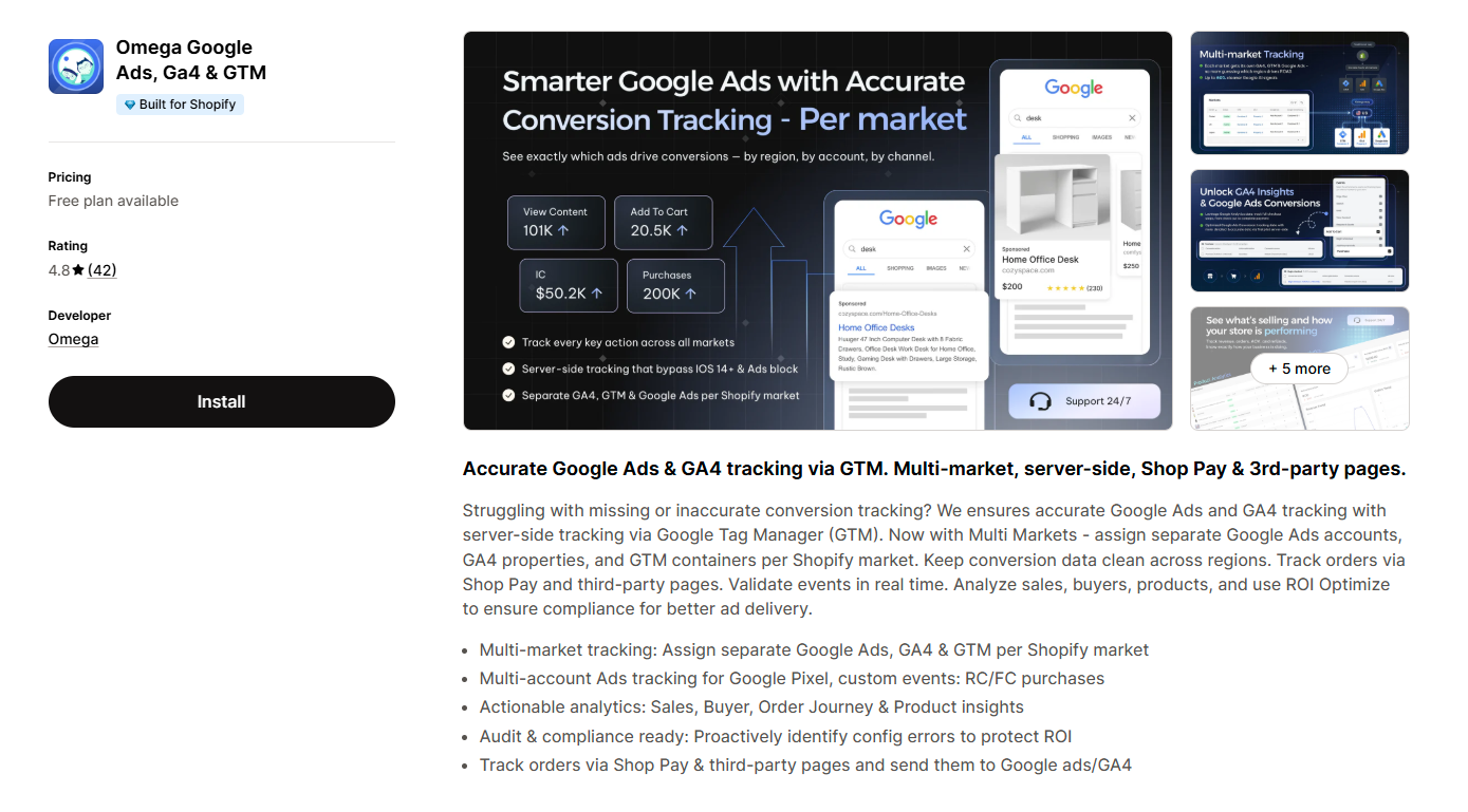 Omega Google Pixels App listing