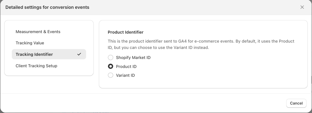 Open Detailed settings for conversion events