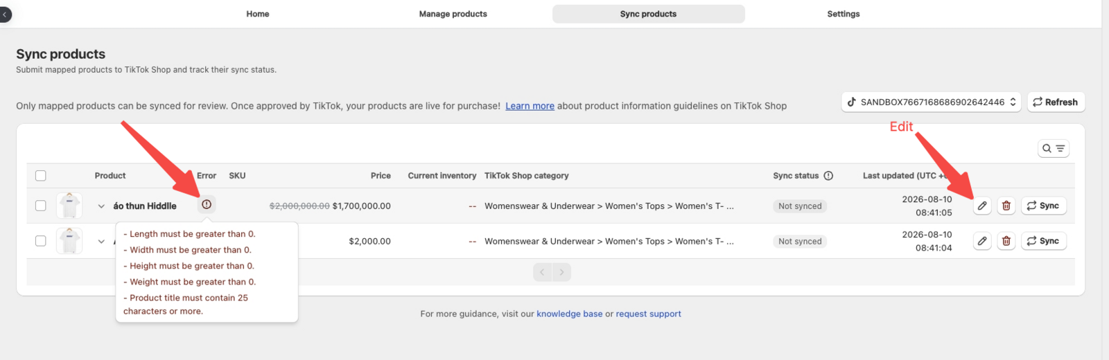 Review and edit product details