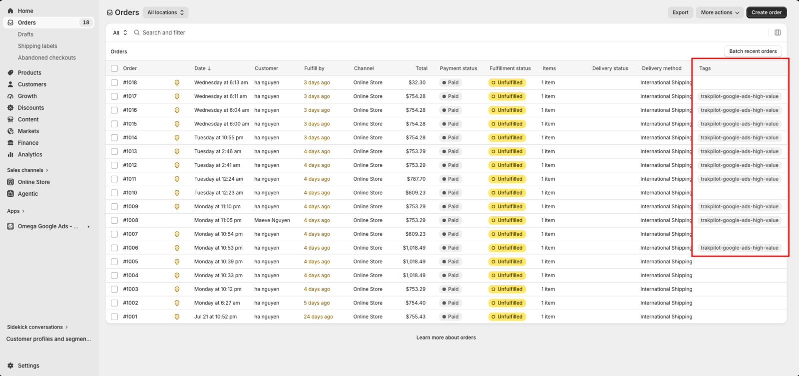 Tag high-value Google Ads orders