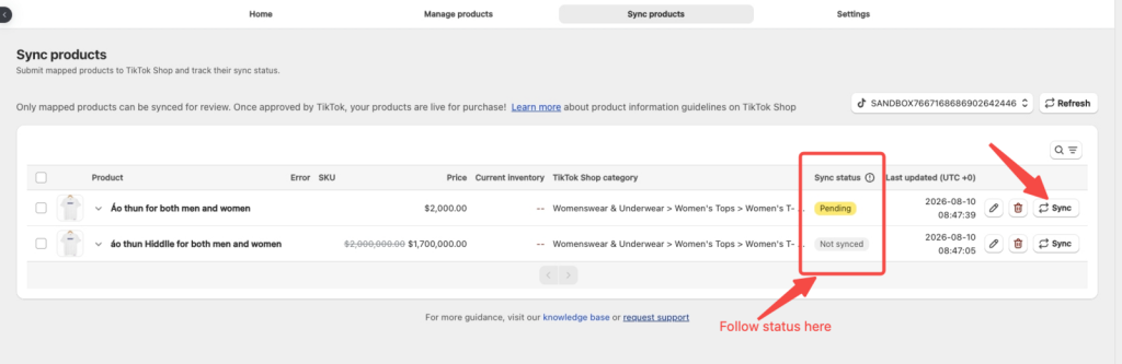 Sync products to TikTok Shop in Omega