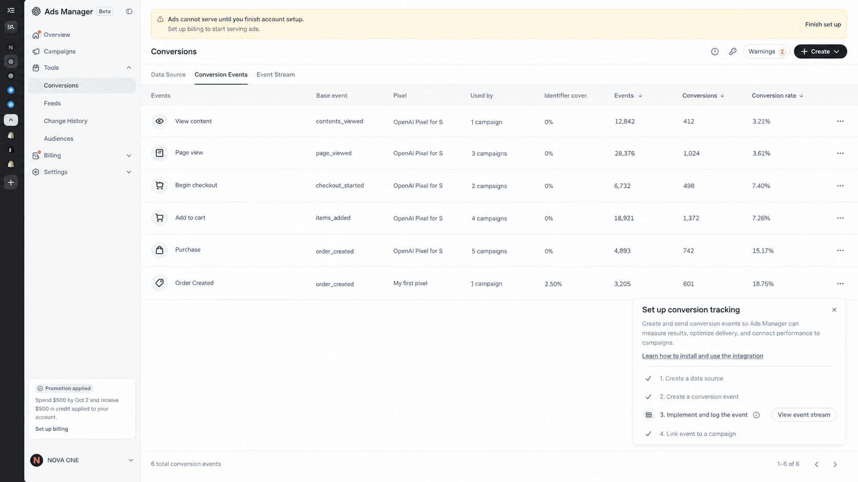 Ads Manager conversion